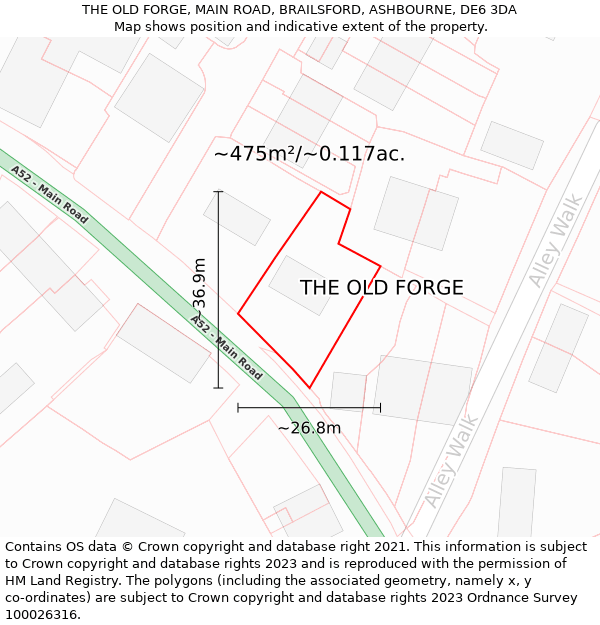 THE OLD FORGE, MAIN ROAD, BRAILSFORD, ASHBOURNE, DE6 3DA: Plot and title map