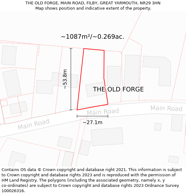 THE OLD FORGE, MAIN ROAD, FILBY, GREAT YARMOUTH, NR29 3HN: Plot and title map
