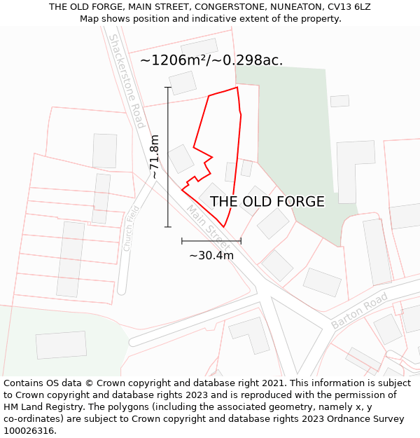 THE OLD FORGE, MAIN STREET, CONGERSTONE, NUNEATON, CV13 6LZ: Plot and title map