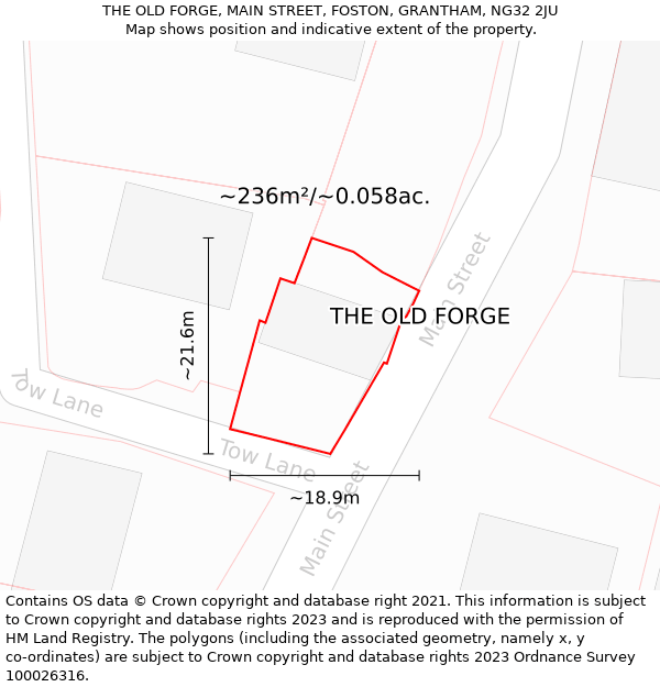 THE OLD FORGE, MAIN STREET, FOSTON, GRANTHAM, NG32 2JU: Plot and title map