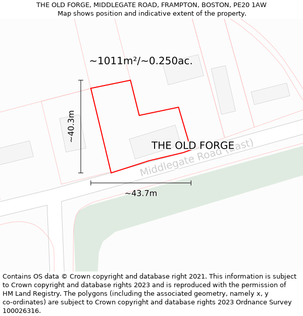 THE OLD FORGE, MIDDLEGATE ROAD, FRAMPTON, BOSTON, PE20 1AW: Plot and title map