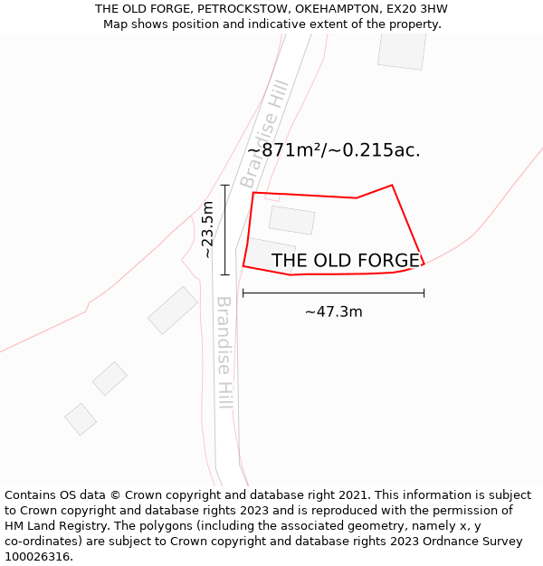 THE OLD FORGE, PETROCKSTOW, OKEHAMPTON, EX20 3HW: Plot and title map