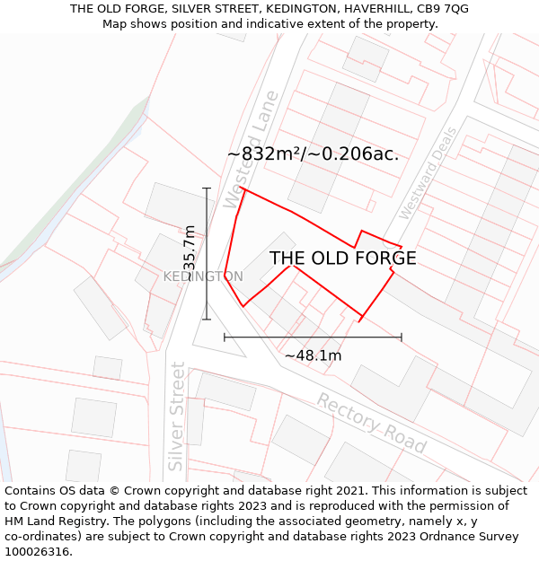 THE OLD FORGE, SILVER STREET, KEDINGTON, HAVERHILL, CB9 7QG: Plot and title map