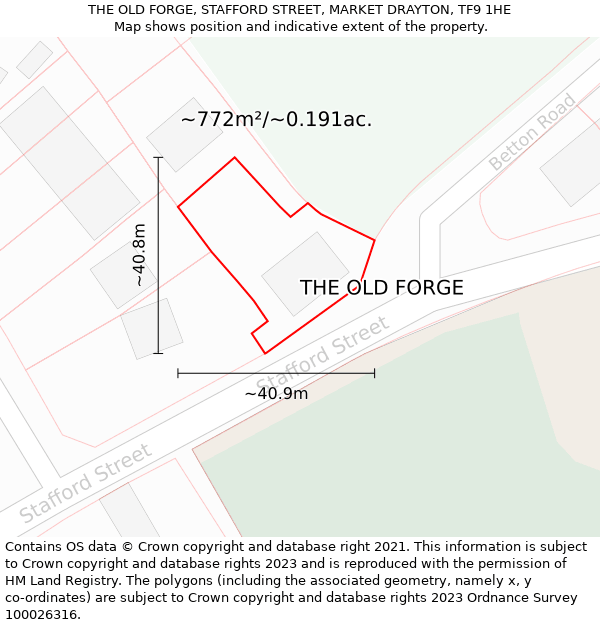 THE OLD FORGE, STAFFORD STREET, MARKET DRAYTON, TF9 1HE: Plot and title map