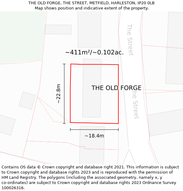 THE OLD FORGE, THE STREET, METFIELD, HARLESTON, IP20 0LB: Plot and title map