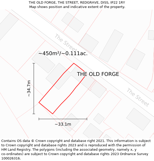 THE OLD FORGE, THE STREET, REDGRAVE, DISS, IP22 1RY: Plot and title map