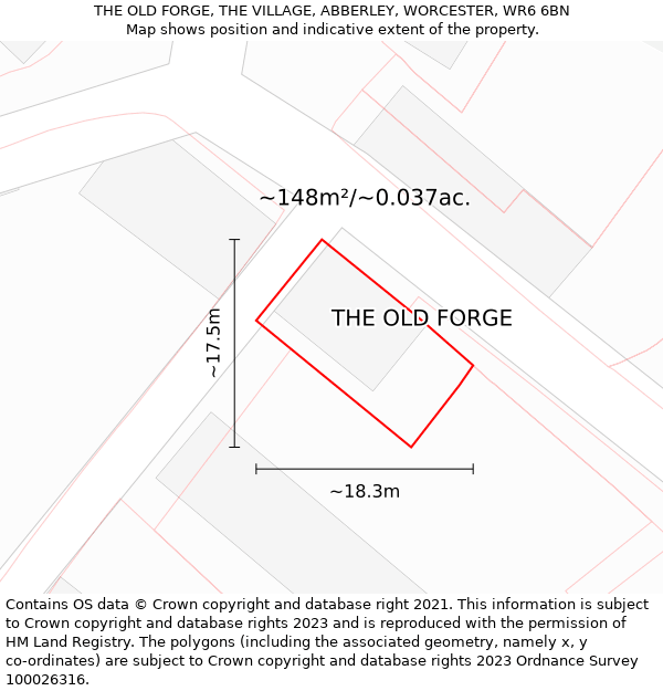 THE OLD FORGE, THE VILLAGE, ABBERLEY, WORCESTER, WR6 6BN: Plot and title map