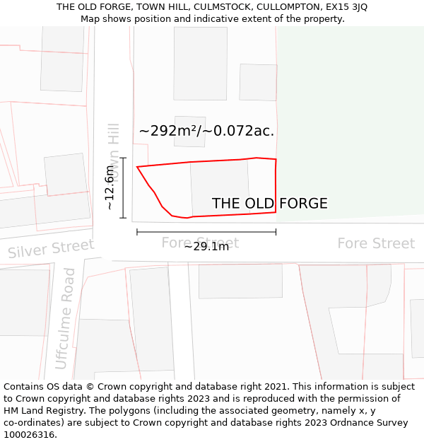 THE OLD FORGE, TOWN HILL, CULMSTOCK, CULLOMPTON, EX15 3JQ: Plot and title map