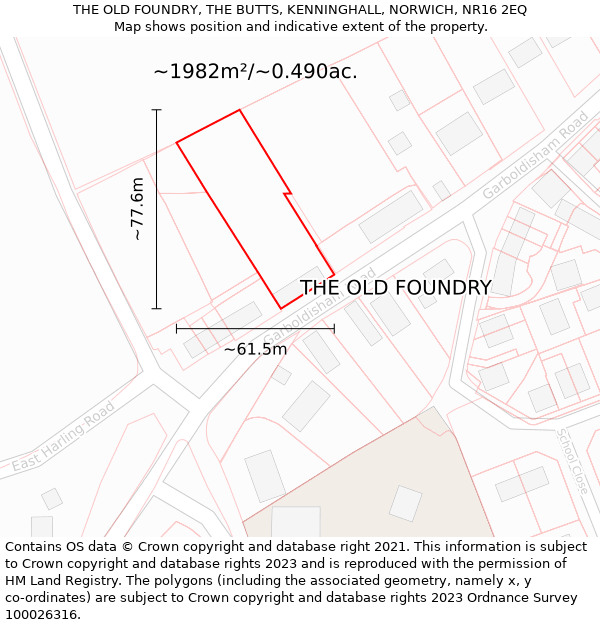 THE OLD FOUNDRY, THE BUTTS, KENNINGHALL, NORWICH, NR16 2EQ: Plot and title map
