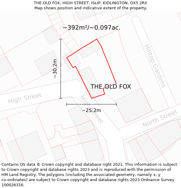 THE OLD FOX, HIGH STREET, ISLIP, KIDLINGTON, OX5 2RX: Plot and title map