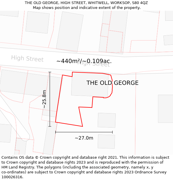 THE OLD GEORGE, HIGH STREET, WHITWELL, WORKSOP, S80 4QZ: Plot and title map
