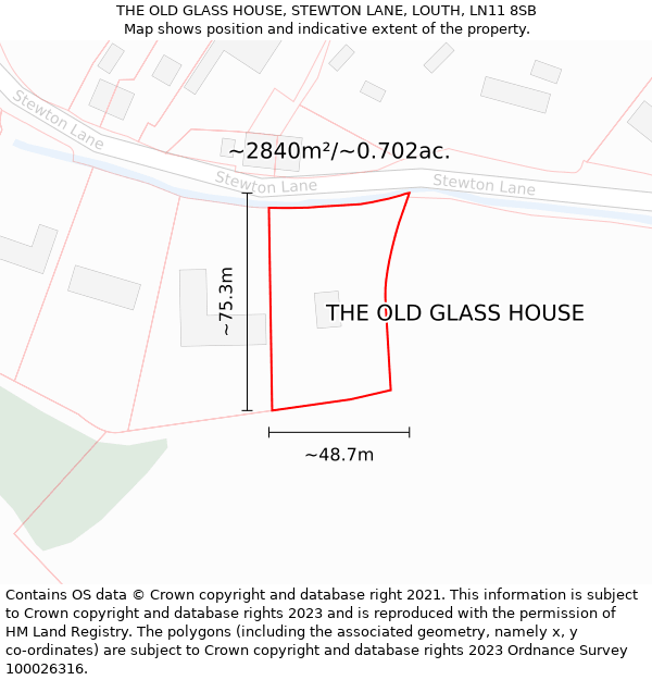 THE OLD GLASS HOUSE, STEWTON LANE, LOUTH, LN11 8SB: Plot and title map