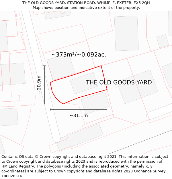 THE OLD GOODS YARD, STATION ROAD, WHIMPLE, EXETER, EX5 2QH: Plot and title map