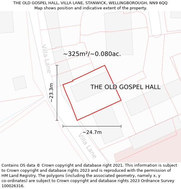 THE OLD GOSPEL HALL, VILLA LANE, STANWICK, WELLINGBOROUGH, NN9 6QQ: Plot and title map