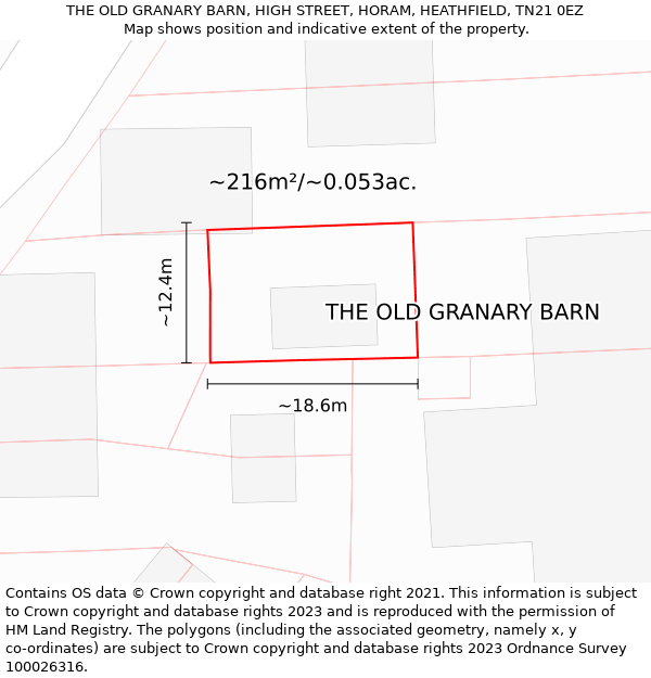 THE OLD GRANARY BARN, HIGH STREET, HORAM, HEATHFIELD, TN21 0EZ: Plot and title map