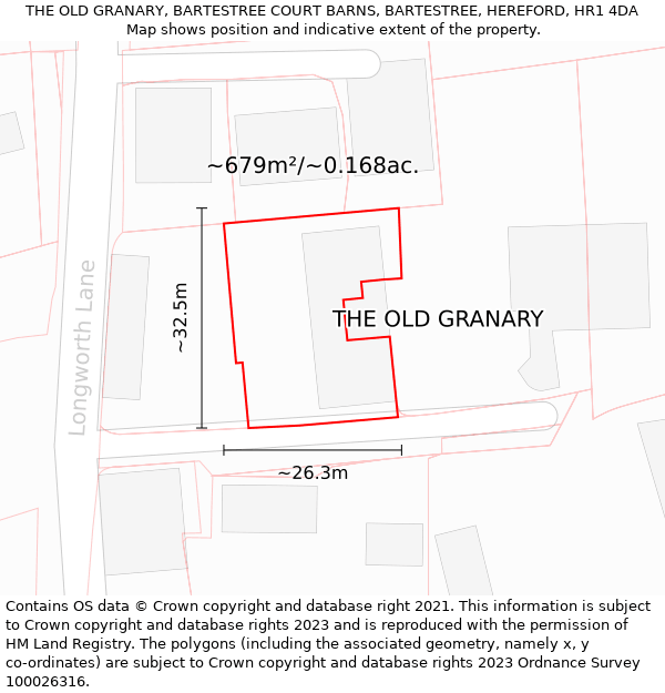 THE OLD GRANARY, BARTESTREE COURT BARNS, BARTESTREE, HEREFORD, HR1 4DA: Plot and title map
