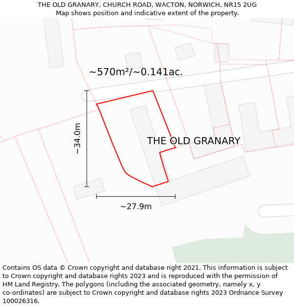 THE OLD GRANARY, CHURCH ROAD, WACTON, NORWICH, NR15 2UG: Plot and title map