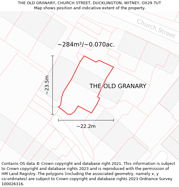 THE OLD GRANARY, CHURCH STREET, DUCKLINGTON, WITNEY, OX29 7UT: Plot and title map