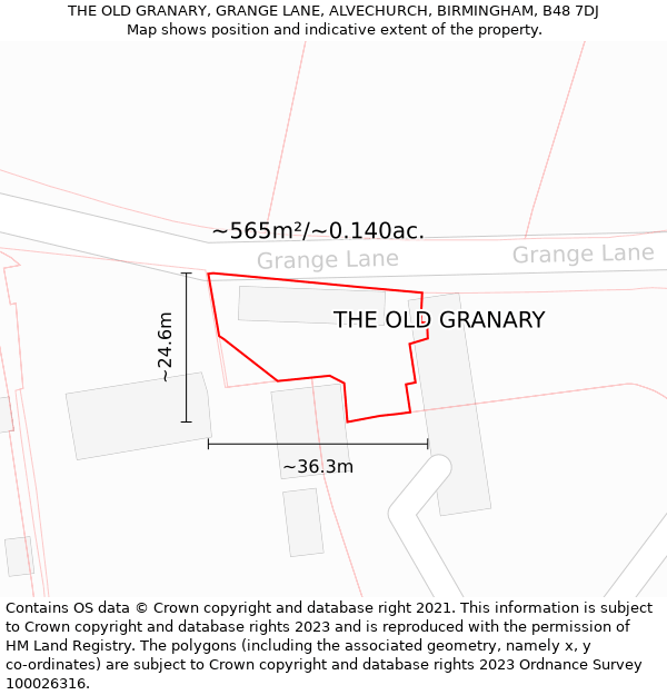 THE OLD GRANARY, GRANGE LANE, ALVECHURCH, BIRMINGHAM, B48 7DJ: Plot and title map