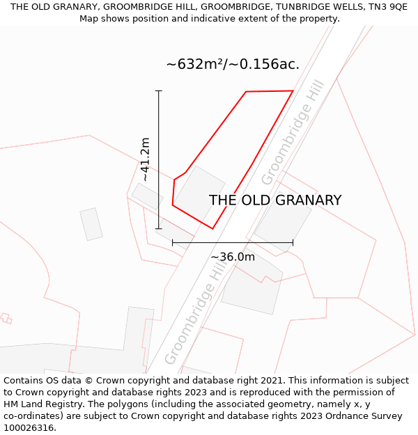 THE OLD GRANARY, GROOMBRIDGE HILL, GROOMBRIDGE, TUNBRIDGE WELLS, TN3 9QE: Plot and title map