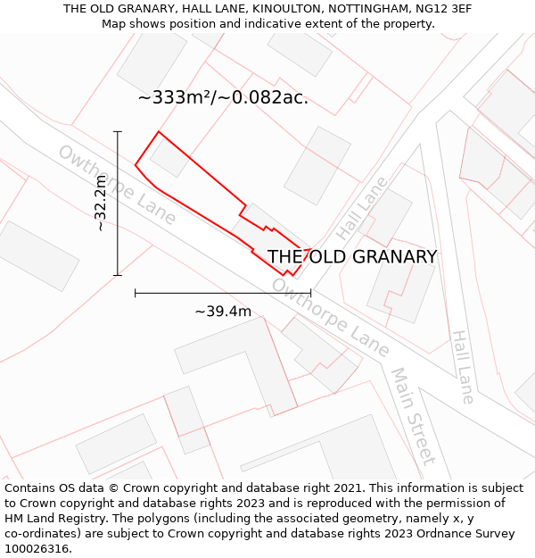THE OLD GRANARY, HALL LANE, KINOULTON, NOTTINGHAM, NG12 3EF: Plot and title map