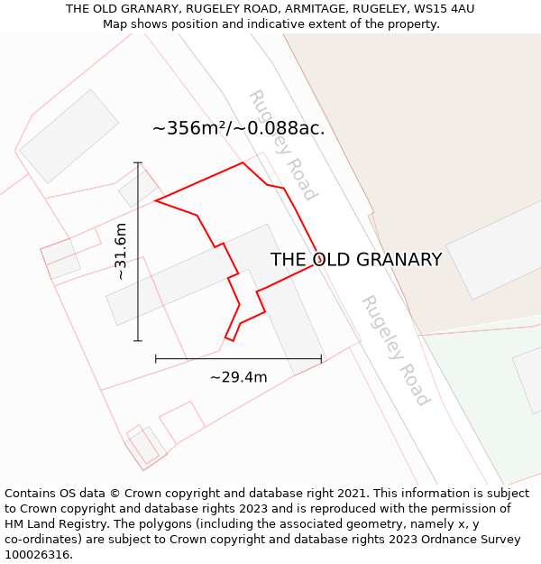 THE OLD GRANARY, RUGELEY ROAD, ARMITAGE, RUGELEY, WS15 4AU: Plot and title map