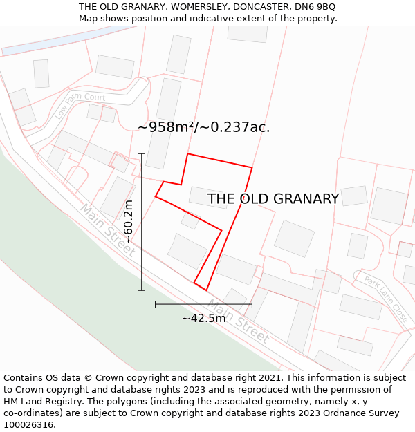 THE OLD GRANARY, WOMERSLEY, DONCASTER, DN6 9BQ: Plot and title map