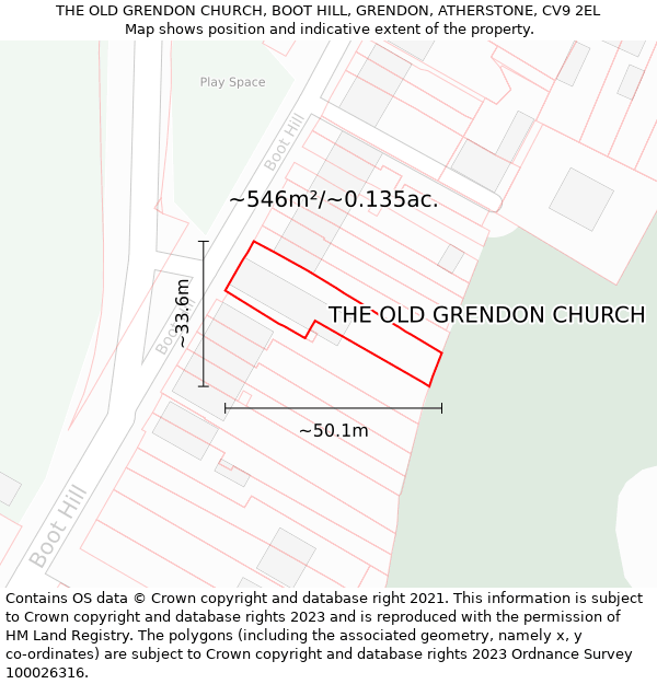 THE OLD GRENDON CHURCH, BOOT HILL, GRENDON, ATHERSTONE, CV9 2EL: Plot and title map