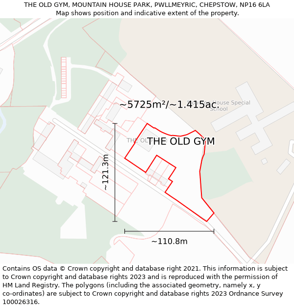 THE OLD GYM, MOUNTAIN HOUSE PARK, PWLLMEYRIC, CHEPSTOW, NP16 6LA: Plot and title map