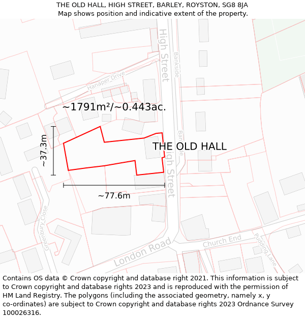 THE OLD HALL, HIGH STREET, BARLEY, ROYSTON, SG8 8JA: Plot and title map