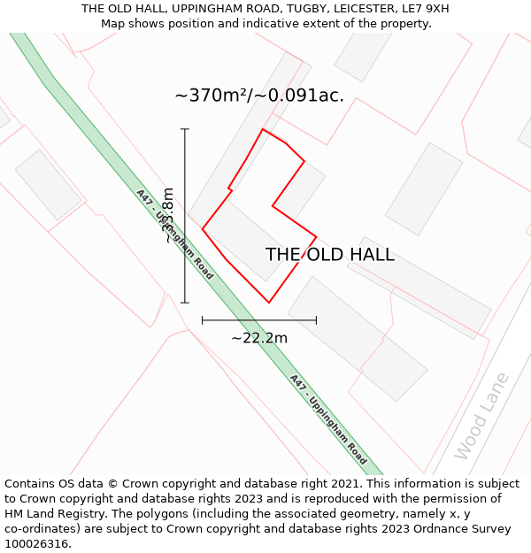 THE OLD HALL, UPPINGHAM ROAD, TUGBY, LEICESTER, LE7 9XH: Plot and title map