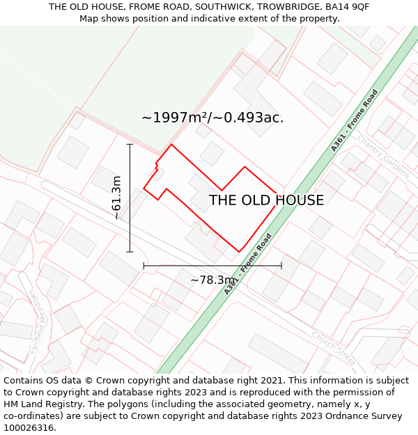 THE OLD HOUSE, FROME ROAD, SOUTHWICK, TROWBRIDGE, BA14 9QF: Plot and title map