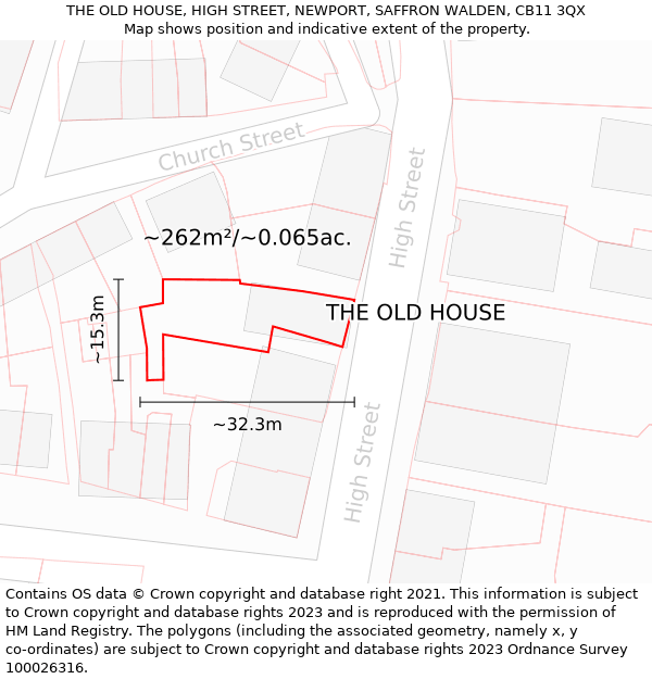 THE OLD HOUSE, HIGH STREET, NEWPORT, SAFFRON WALDEN, CB11 3QX: Plot and title map