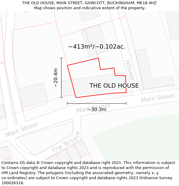 THE OLD HOUSE, MAIN STREET, GAWCOTT, BUCKINGHAM, MK18 4HZ: Plot and title map