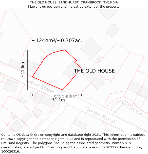 THE OLD HOUSE, SANDHURST, CRANBROOK, TN18 5JA: Plot and title map