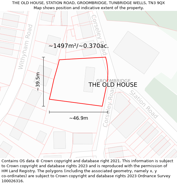 THE OLD HOUSE, STATION ROAD, GROOMBRIDGE, TUNBRIDGE WELLS, TN3 9QX: Plot and title map