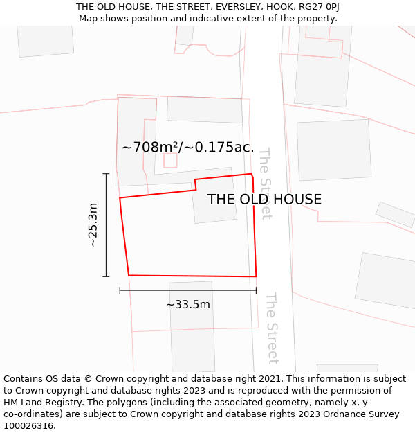 THE OLD HOUSE, THE STREET, EVERSLEY, HOOK, RG27 0PJ: Plot and title map