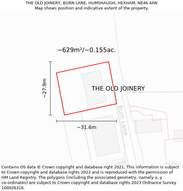 THE OLD JOINERY, BURN LANE, HUMSHAUGH, HEXHAM, NE46 4AN: Plot and title map