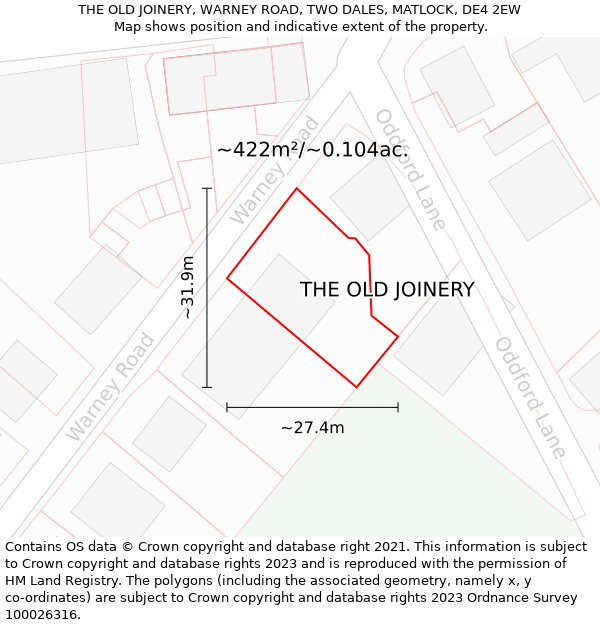 THE OLD JOINERY, WARNEY ROAD, TWO DALES, MATLOCK, DE4 2EW: Plot and title map