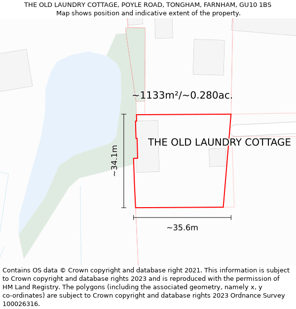 THE OLD LAUNDRY COTTAGE, POYLE ROAD, TONGHAM, FARNHAM, GU10 1BS: Plot and title map