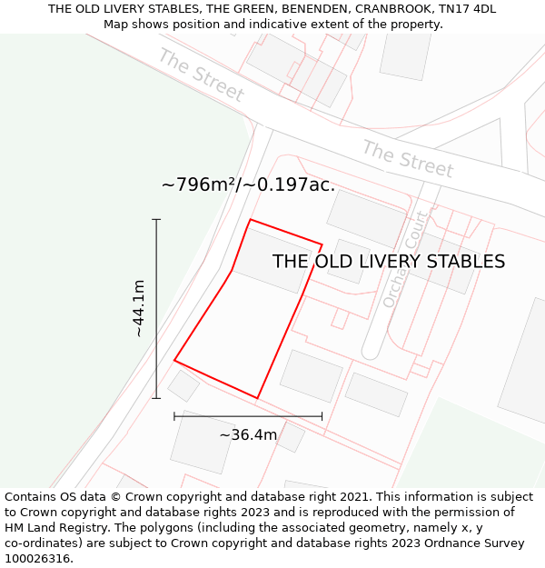 THE OLD LIVERY STABLES, THE GREEN, BENENDEN, CRANBROOK, TN17 4DL: Plot and title map