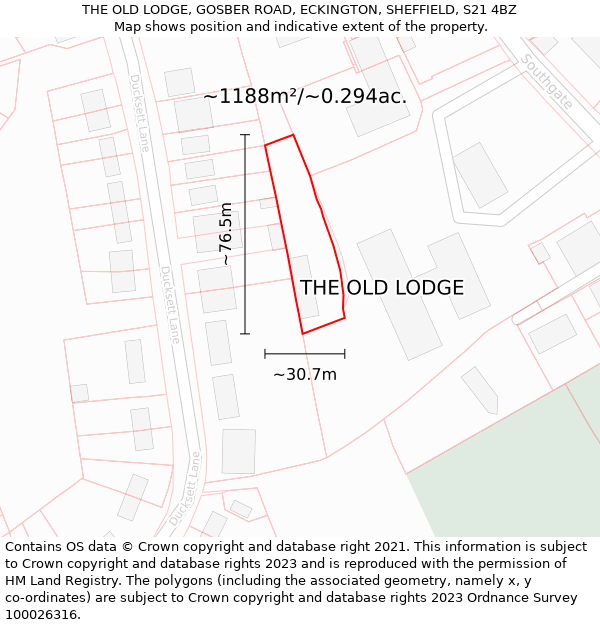 THE OLD LODGE, GOSBER ROAD, ECKINGTON, SHEFFIELD, S21 4BZ: Plot and title map