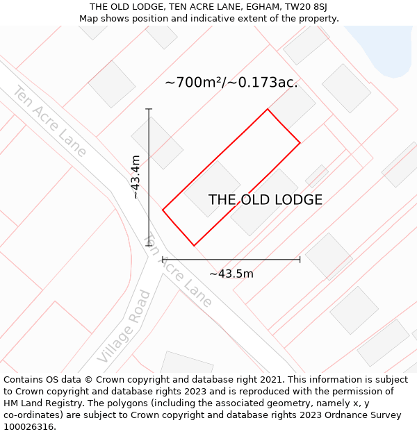 THE OLD LODGE, TEN ACRE LANE, EGHAM, TW20 8SJ: Plot and title map