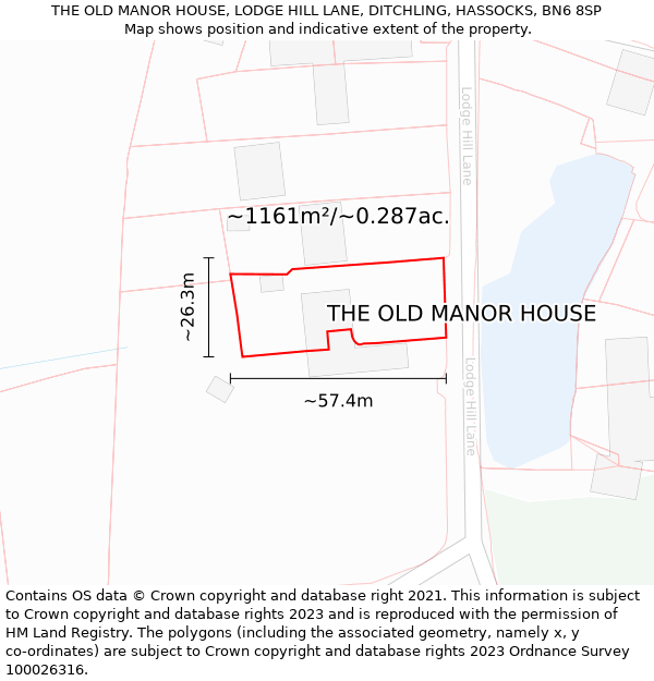 THE OLD MANOR HOUSE, LODGE HILL LANE, DITCHLING, HASSOCKS, BN6 8SP: Plot and title map