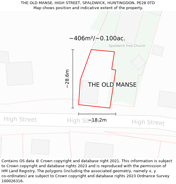 THE OLD MANSE, HIGH STREET, SPALDWICK, HUNTINGDON, PE28 0TD: Plot and title map