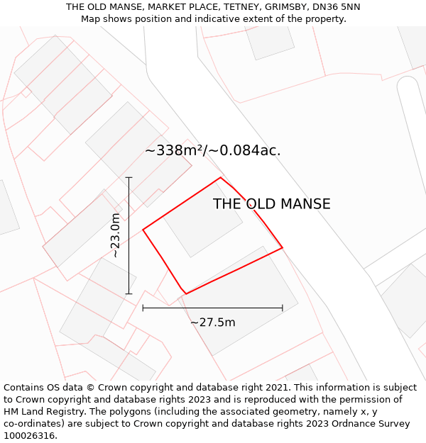 THE OLD MANSE, MARKET PLACE, TETNEY, GRIMSBY, DN36 5NN: Plot and title map