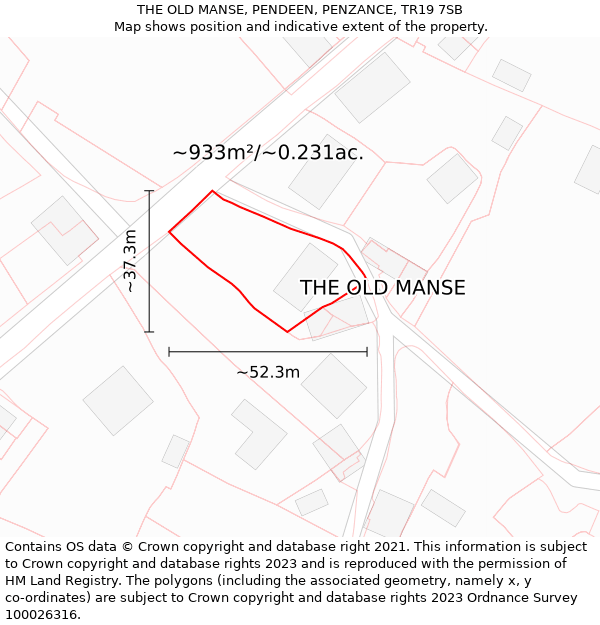 THE OLD MANSE, PENDEEN, PENZANCE, TR19 7SB: Plot and title map