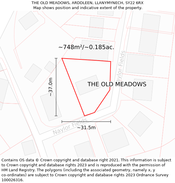 THE OLD MEADOWS, ARDDLEEN, LLANYMYNECH, SY22 6RX: Plot and title map