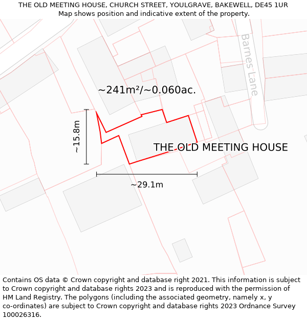 THE OLD MEETING HOUSE, CHURCH STREET, YOULGRAVE, BAKEWELL, DE45 1UR: Plot and title map
