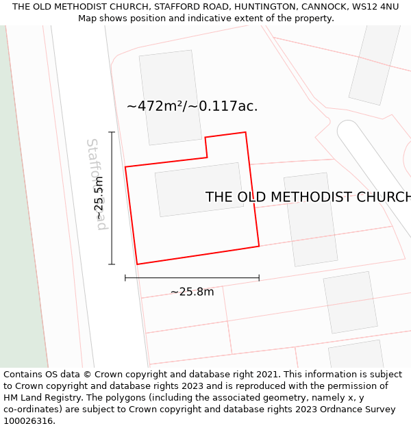THE OLD METHODIST CHURCH, STAFFORD ROAD, HUNTINGTON, CANNOCK, WS12 4NU: Plot and title map